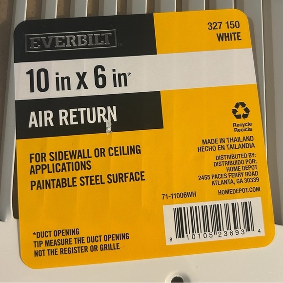 Qty (3) Everbilt 10" x 6" White Steel Return Air Grille - In Original Packaging! - Picture 4 of 6